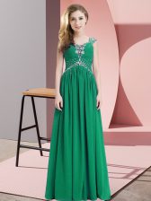 Beauteous Chiffon Straps Cap Sleeves Lace Up Beading Prom Dresses in Green
