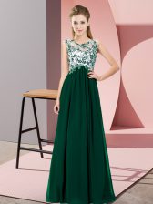 Fitting Dark Green Empire Beading and Appliques Quinceanera Dama Dress Zipper Chiffon Sleeveless Floor Length