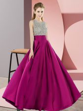  Scoop Sleeveless Backless Dress for Prom Fuchsia Elastic Woven Satin