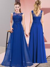 Traditional Royal Blue Empire Beading and Appliques Damas Dress Zipper Chiffon Sleeveless Floor Length
