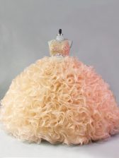 Dramatic Floor Length Two Pieces Sleeveless Gold Sweet 16 Dress Zipper