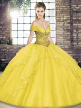 Superior Gold Lace Up Sweet 16 Dresses Beading and Ruffles Sleeveless Floor Length