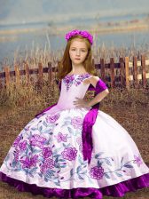  White Sleeveless Satin Lace Up Child Pageant Dress for Wedding Party