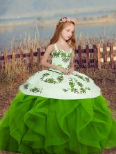  Spaghetti Straps Sleeveless Little Girls Pageant Dress Embroidery and Ruffles Lace Up