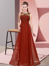 Gorgeous Rust Red Chiffon Zipper Quinceanera Court Dresses Sleeveless Floor Length Beading and Appliques
