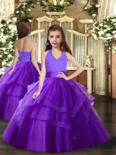  Sleeveless Lace Up Floor Length Ruffled Layers Little Girls Pageant Gowns