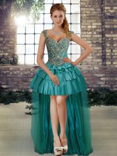  Straps Sleeveless Evening Dress High Low Beading Teal 