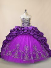 Fabulous Purple Lace Up Sweet 16 Dress Beading and Pick Ups Sleeveless Brush Train