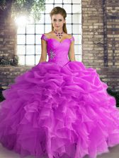 Spectacular Lilac Lace Up 15th Birthday Dress Beading and Ruffles and Pick Ups Sleeveless Floor Length