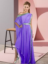 Attractive Lavender Empire Chiffon One Shoulder Sleeveless Sequins Asymmetrical Side Zipper Prom Dresses