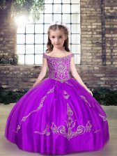  Sleeveless Lace Up Floor Length Beading Little Girls Pageant Dress