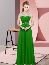 Floor Length Green Chiffon Sleeveless Beading