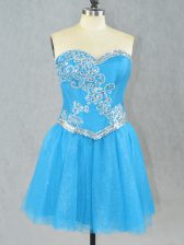  Aqua Blue Sleeveless Tulle Lace Up Prom Dress for Prom and Party