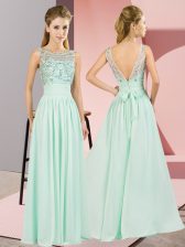 Decent Apple Green Scoop Neckline Beading Dress for Prom Sleeveless Backless