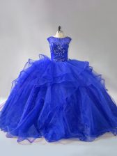  Organza Sleeveless Vestidos de Quinceanera Brush Train and Beading and Ruffles