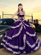 Comfortable Purple Lace Up Ball Gown Prom Dress Embroidery and Ruffled Layers Sleeveless
