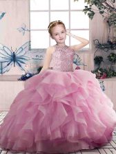 Excellent Scoop Sleeveless Organza Custom Made Pageant Dress Beading and Ruffles Zipper