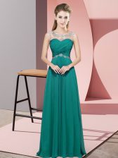 Custom Fit Turquoise Backless Scoop Beading Chiffon Sleeveless