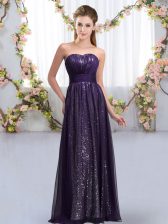 Exquisite Floor Length Empire Sleeveless Dark Purple Quinceanera Court Dresses Lace Up