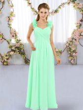 Fitting Floor Length Apple Green Court Dresses for Sweet 16 Straps Sleeveless Lace Up