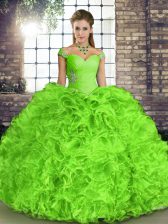  Lace Up Off The Shoulder Beading and Ruffles Quinceanera Dresses Organza Sleeveless