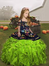Custom Fit Ball Gowns Straps Sleeveless Organza Floor Length Lace Up Embroidery Kids Formal Wear