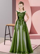 Glorious Empire Quinceanera Dama Dress Olive Green Scoop Tulle Sleeveless Floor Length Zipper