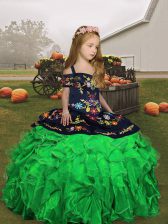  Sleeveless Lace Up Floor Length Embroidery and Ruffles Girls Pageant Dresses