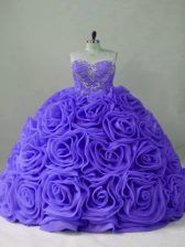 Romantic Lavender Lace Up Sweet 16 Quinceanera Dress Beading Sleeveless Brush Train