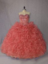 Sophisticated Orange Sleeveless Organza Brush Train Lace Up Sweet 16 Dresses for Sweet 16 and Quinceanera