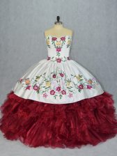Enchanting Organza Sleeveless Floor Length Quinceanera Dress and Embroidery and Ruffles