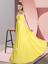 Hot Selling Yellow Empire Sweetheart Sleeveless Chiffon Floor Length Lace Up Ruching 