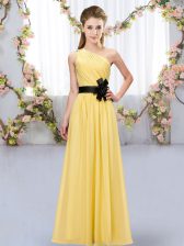 Delicate Floor Length Gold Damas Dress One Shoulder Sleeveless Zipper