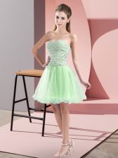  Apple Green Sleeveless Beading Mini Length 
