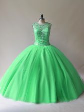  Floor Length Green Quinceanera Dresses Scoop Sleeveless Lace Up