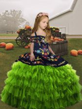 Custom Design Olive Green Sleeveless Organza Lace Up Kids Formal Wear for Party and Wedding Party
