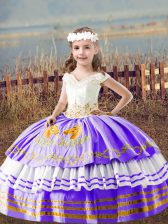 Super Floor Length Ball Gowns Sleeveless Lavender Evening Gowns Lace Up
