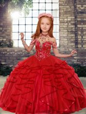 Stunning Sleeveless Beading Lace Up Little Girl Pageant Gowns