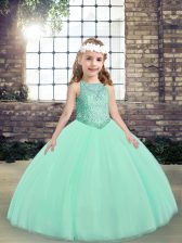  Beading High School Pageant Dress Apple Green Lace Up Sleeveless Floor Length