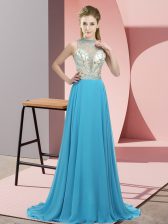  Halter Top Sleeveless Chiffon Beading Brush Train Backless