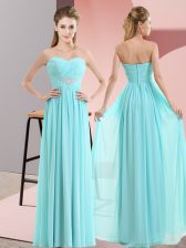  Baby Blue Empire Beading Prom Dresses Zipper Chiffon Sleeveless Floor Length