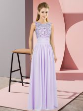 Hot Sale Empire Prom Gown Lavender Scoop Chiffon Sleeveless Backless