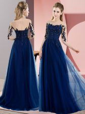  Chiffon Half Sleeves Floor Length Dama Dress for Quinceanera and Beading and Lace