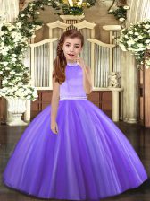 Graceful Tulle Halter Top Sleeveless Backless Beading Little Girls Pageant Dress in Lavender