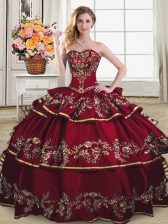 Popular Wine Red Sleeveless Organza Lace Up Quince Ball Gowns for Sweet 16 and Quinceanera