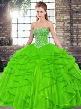  Beading and Ruffles Quinceanera Gowns Lace Up Sleeveless Floor Length