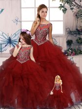  Ball Gowns Quince Ball Gowns Burgundy Scoop Organza Sleeveless Floor Length Zipper