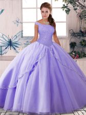 Shining Tulle Sleeveless Vestidos de Quinceanera Brush Train and Beading