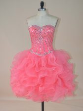 Extravagant Pink Sweetheart Zipper Beading and Ruffles Prom Gown Sleeveless