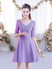 Gorgeous V-neck Half Sleeves Zipper Dama Dress Lavender Chiffon